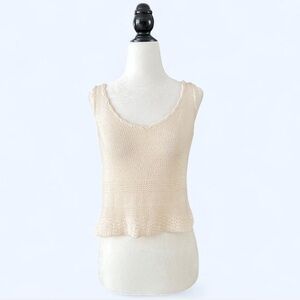 Handmade Womens Cream Crochet Knit Tank Top Soft Cottagecore Euro Summer Small